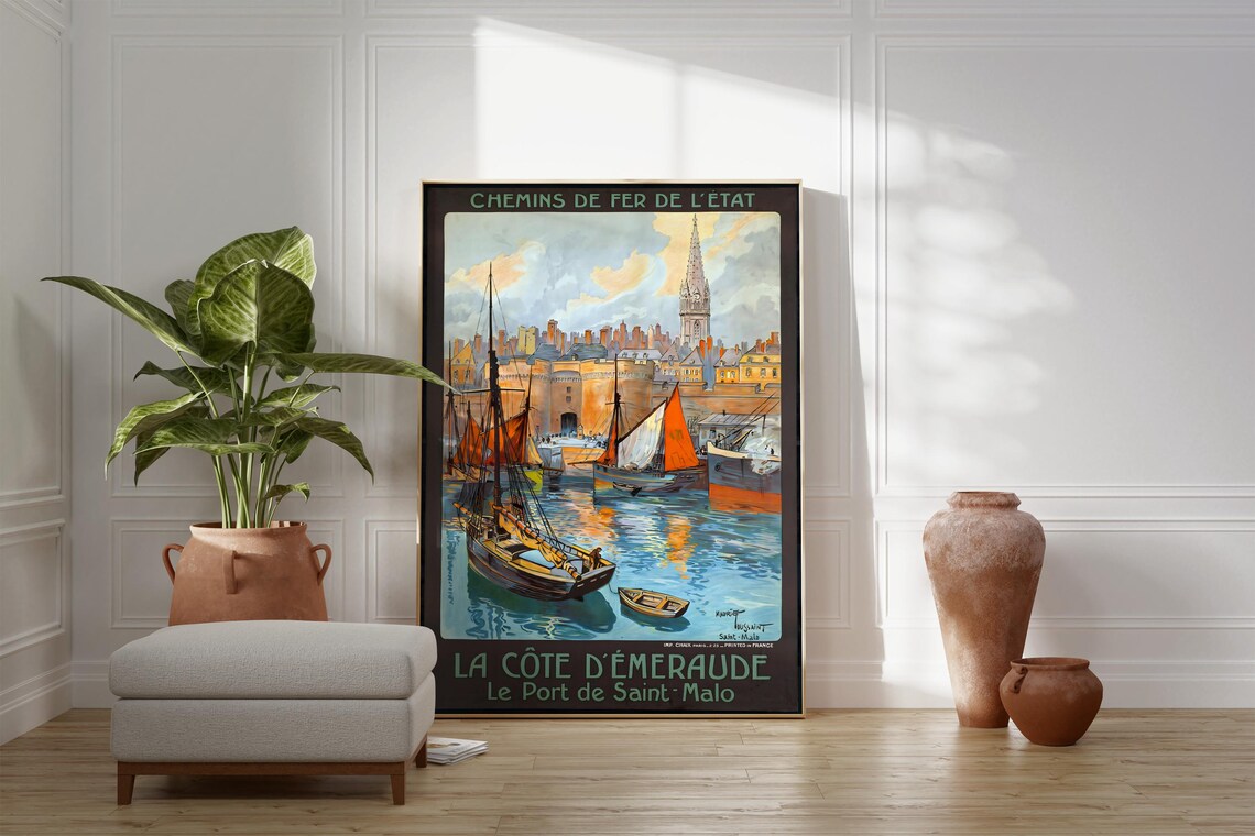 Port Saint Malo Vintage French Railway Travel Poster Emerald Coast Harbor - Image 3