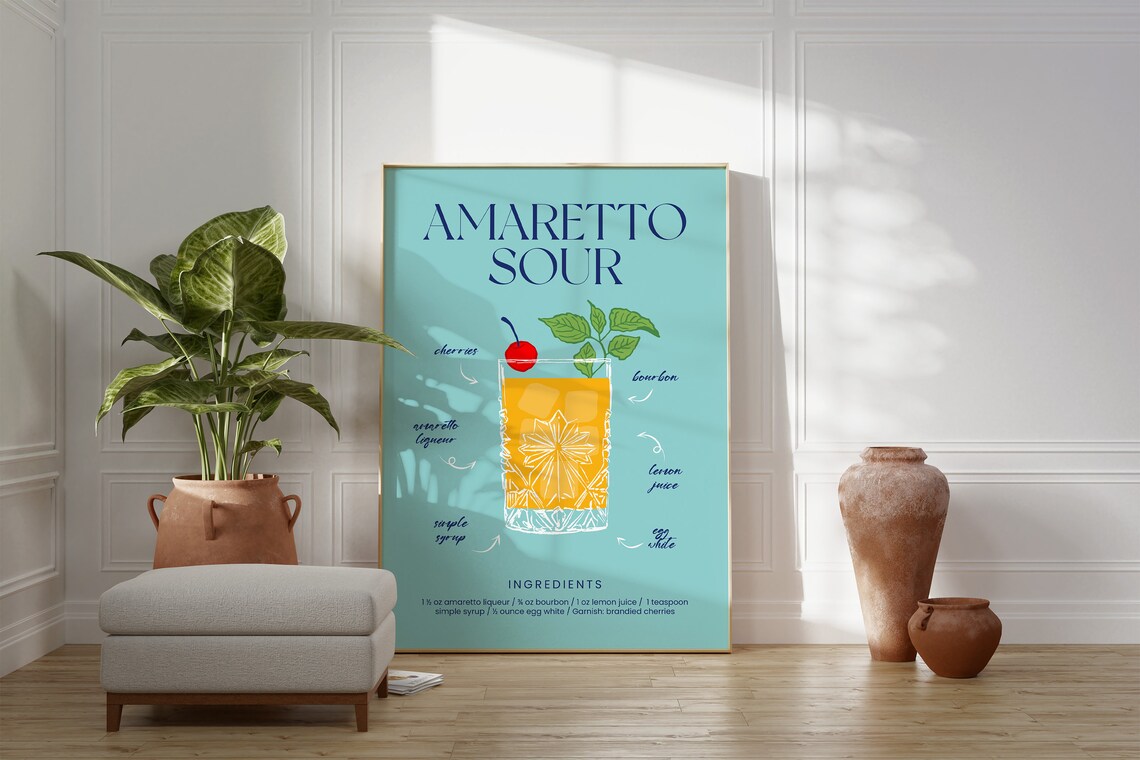Amaretto Sour Cocktail Diagram, Modern Art Print - Image 3