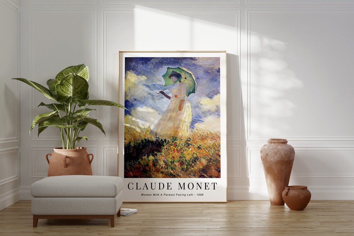 Claude Monet Woman With Parasol 1886 Facing Left Golden Meadow Poster - Image 3