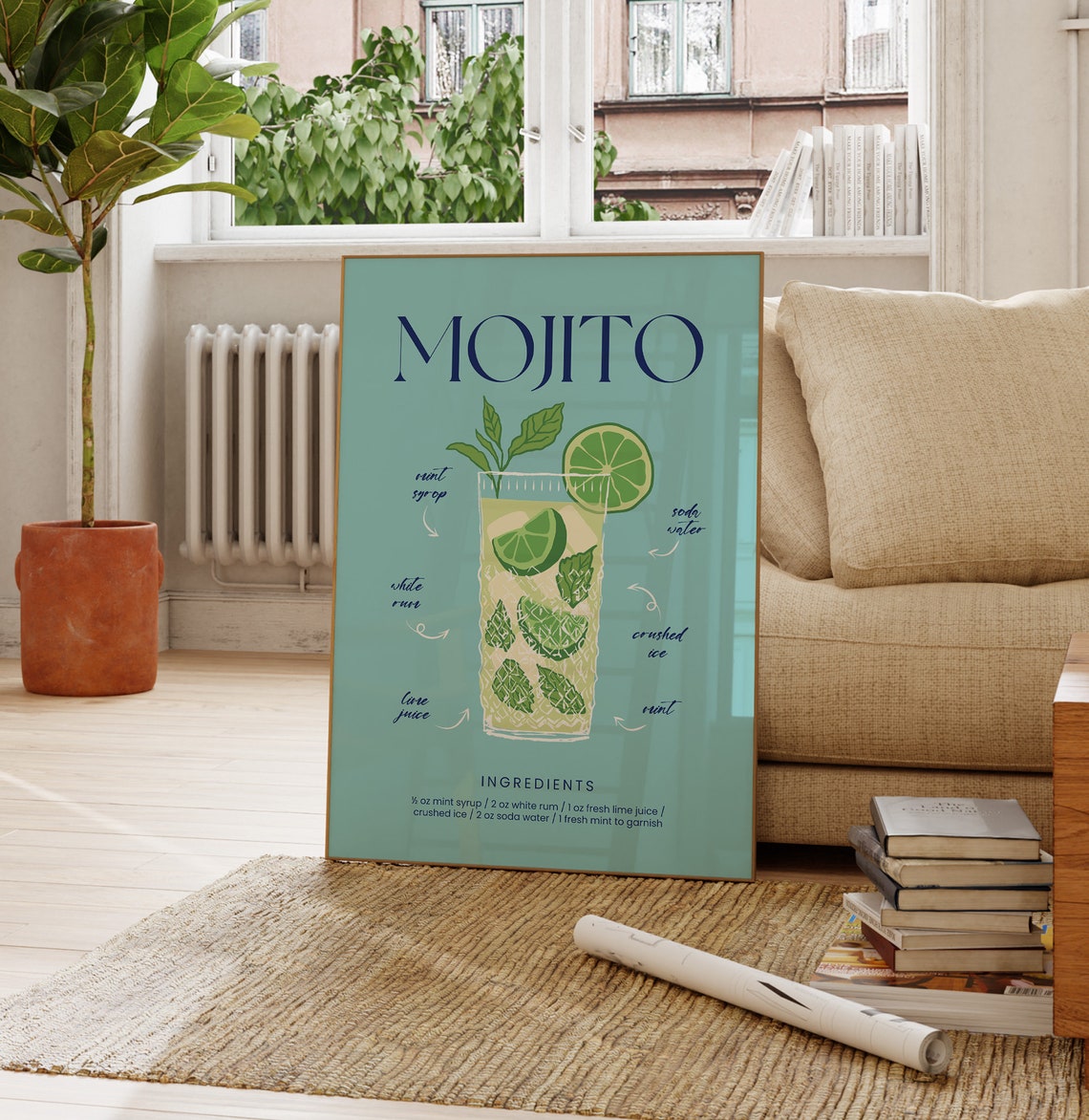 Mojito Cocktail Ingredients Recipe Chart Turquoise Bar Wall Art Poster - Image 4