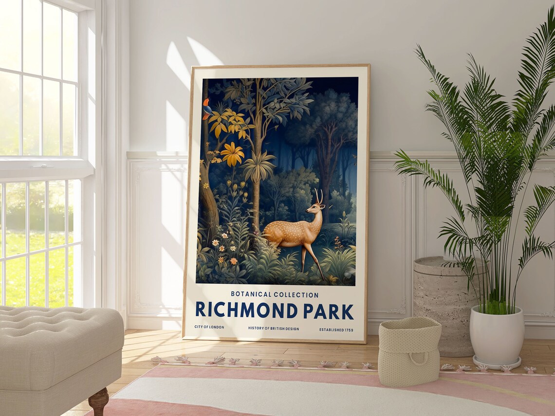 Richmond Park Botanical Collection Forest Deer Vintage Nature Art Poster - Image 4