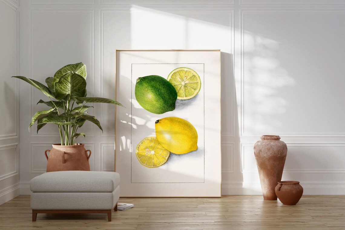 Lemon And Lime Print Kitchen Wall Art Decor Lemon Artwork Lime Decor Original Restaurant Deco Citrus Fruit Minimalist Art Gift For Her - Image 2