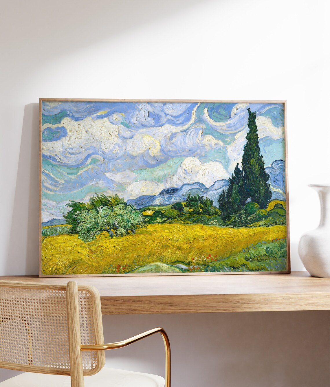 Van Gogh Wheatfield with Cypresses Yellow Field Blue Sky Print - Image 4
