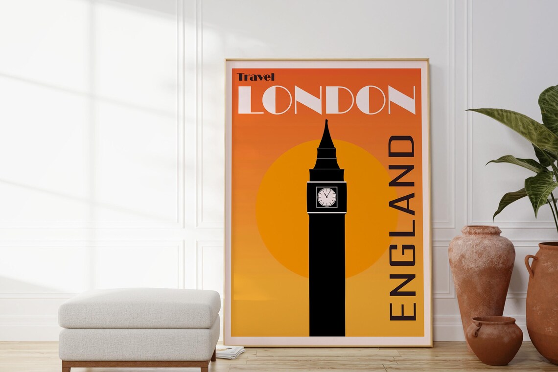 Travel London England Big Ben Orange Sunset Retro Capital Poster - Image 4