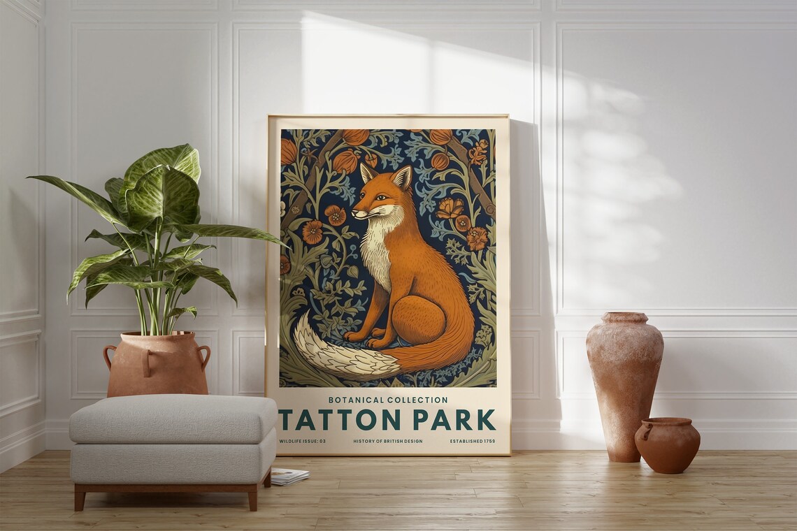 Tatton Park Botanical Collection Fox William Morris Style Nature Poster - Image 3