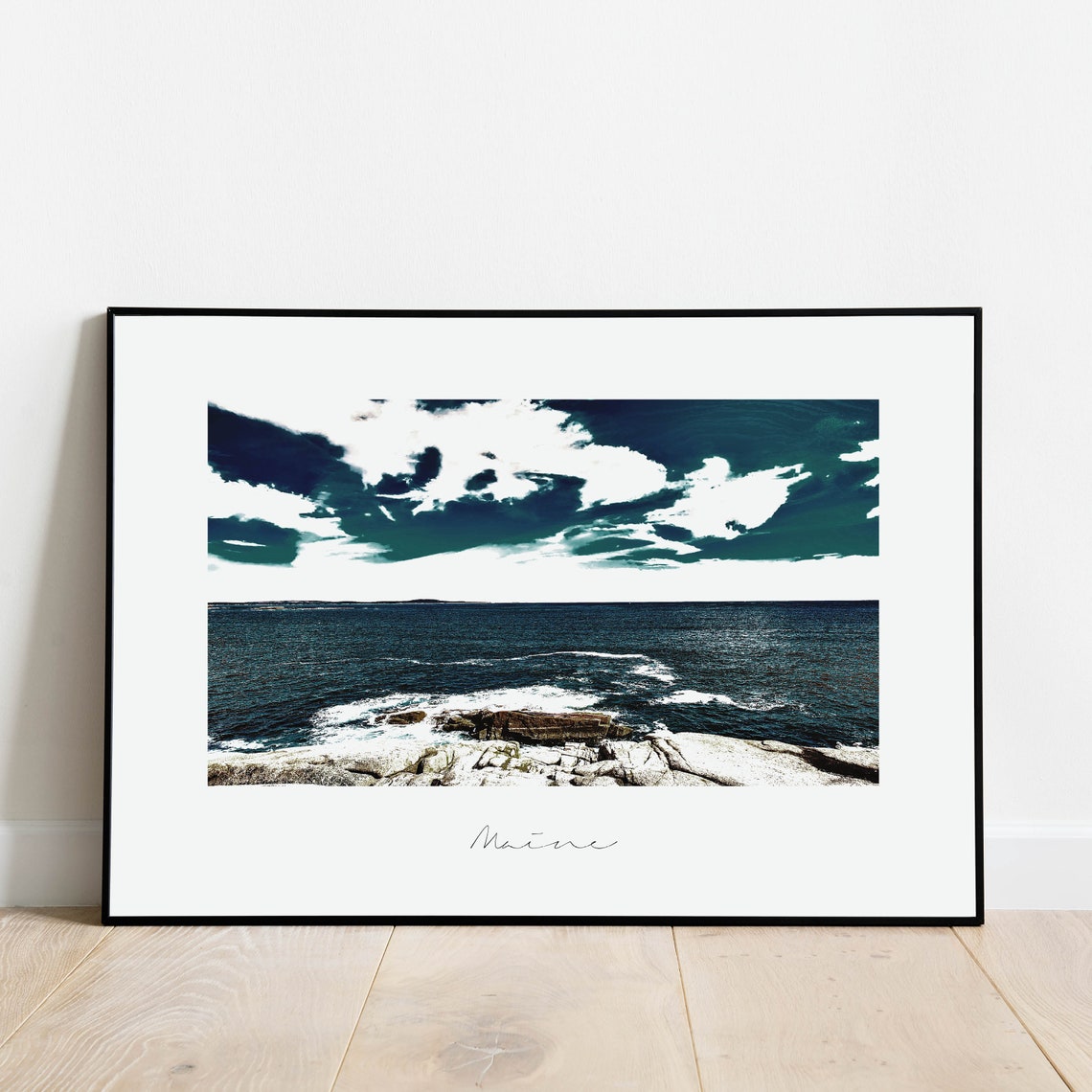 Maine Rocky Coast Ocean Waves Photography Black White Coastal Wall Art - Image 2