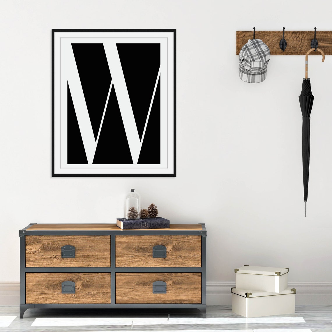 Black and White Initial Letter Monogram Modern Wall Art Decor Set - Image 4