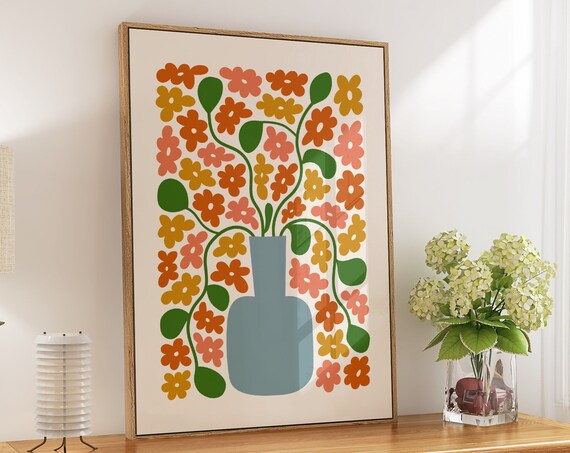Abstract Flower And Vase Art Print, Botanical Decor