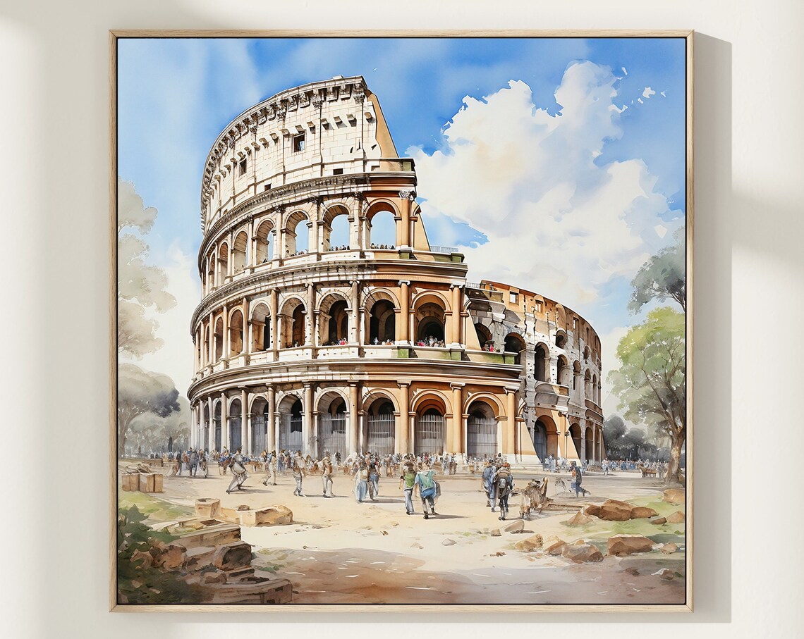 Ancient Colosseum Rome Italy Historic Landmark Watercolor Poster