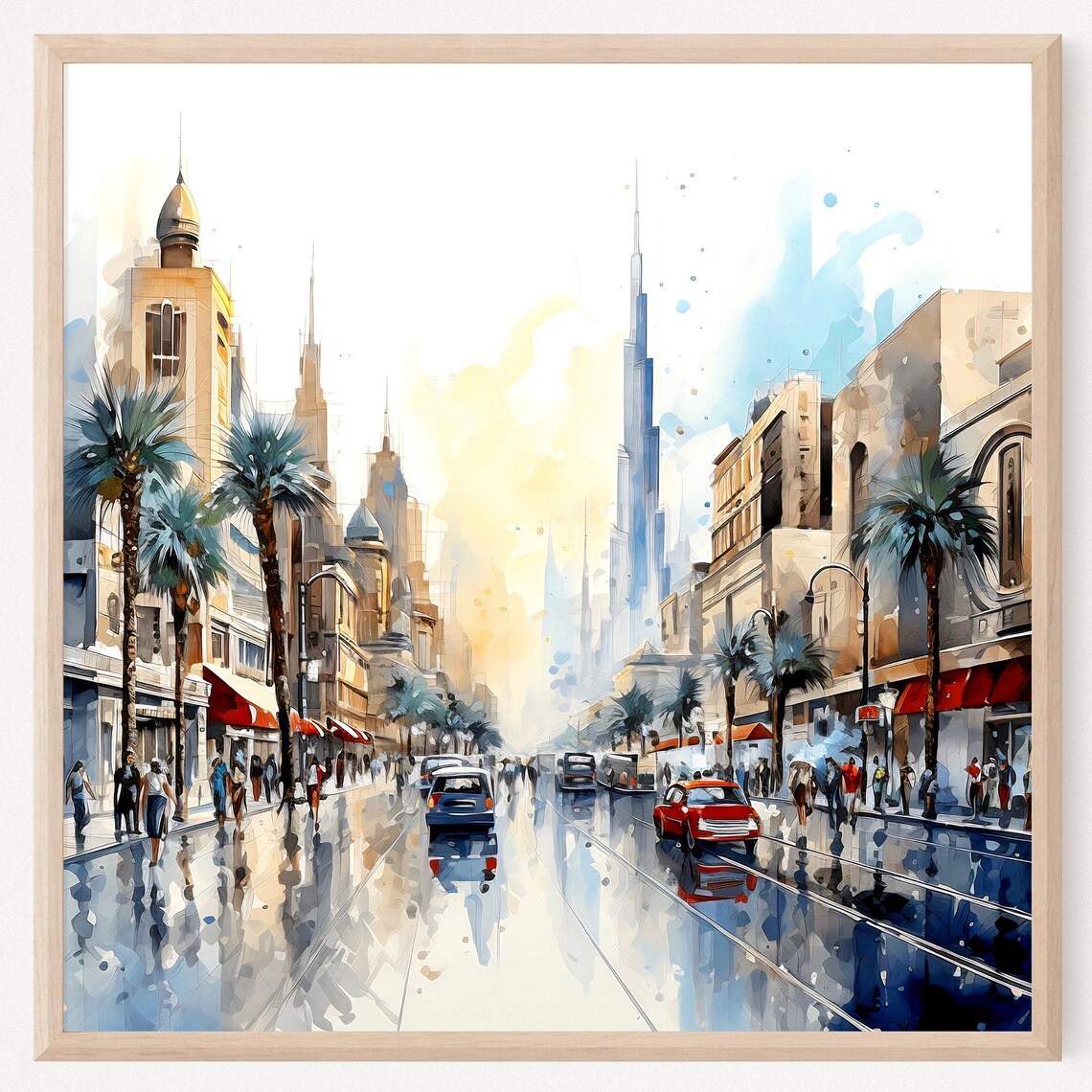 Dubai Skyline Watercolor Art Print Modern Arabian Travel Poster
