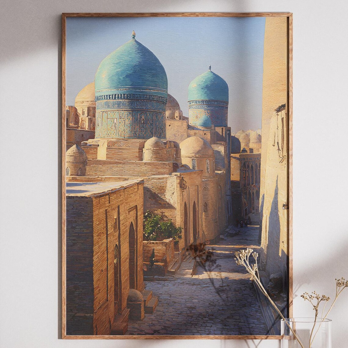Ancient Blue Domed Mosque Old Town Silk Road City Painting Poster