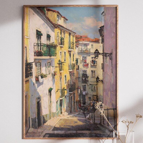 Lisbon Street Art Print Colorful Portugal Cityscape Narrow Alley Travel Instant European Decor