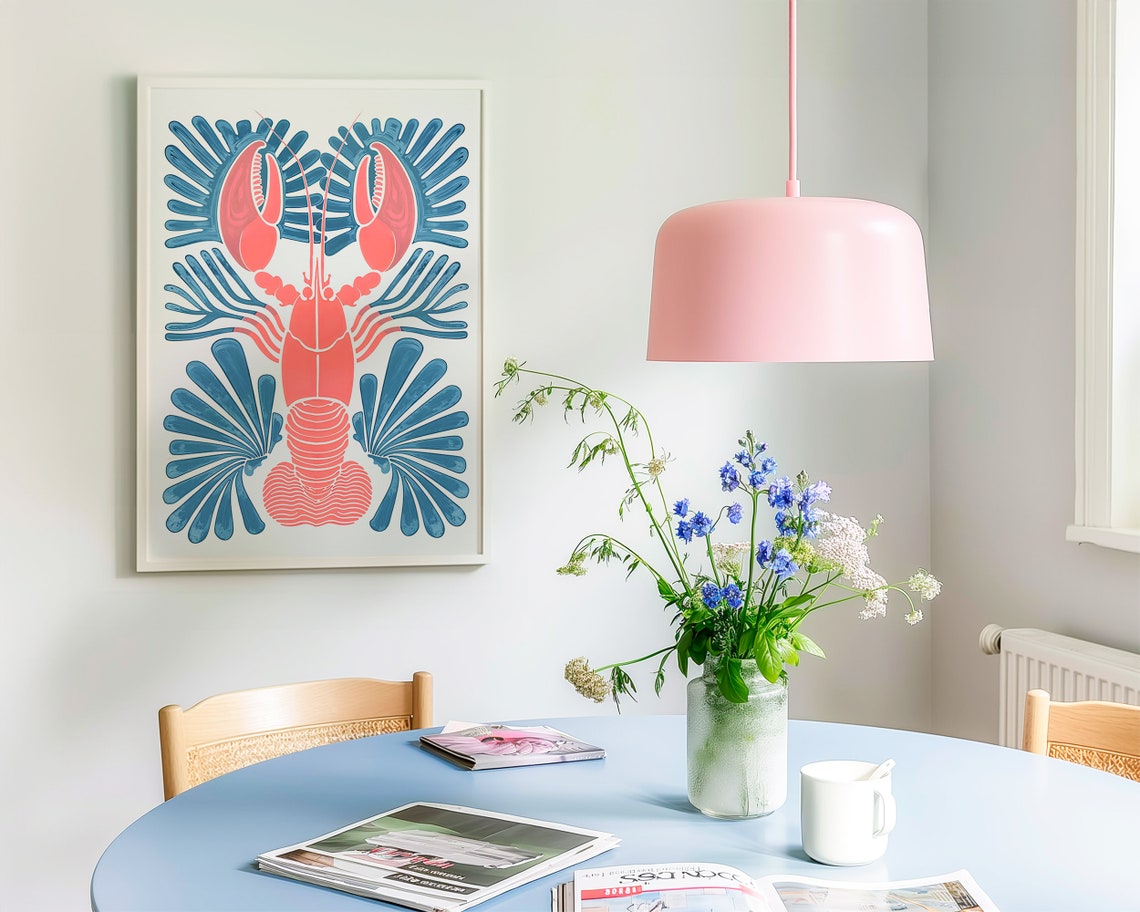 Symmetric Coral Lobster Nautical Coastal Abstract Art Poster - Image 3