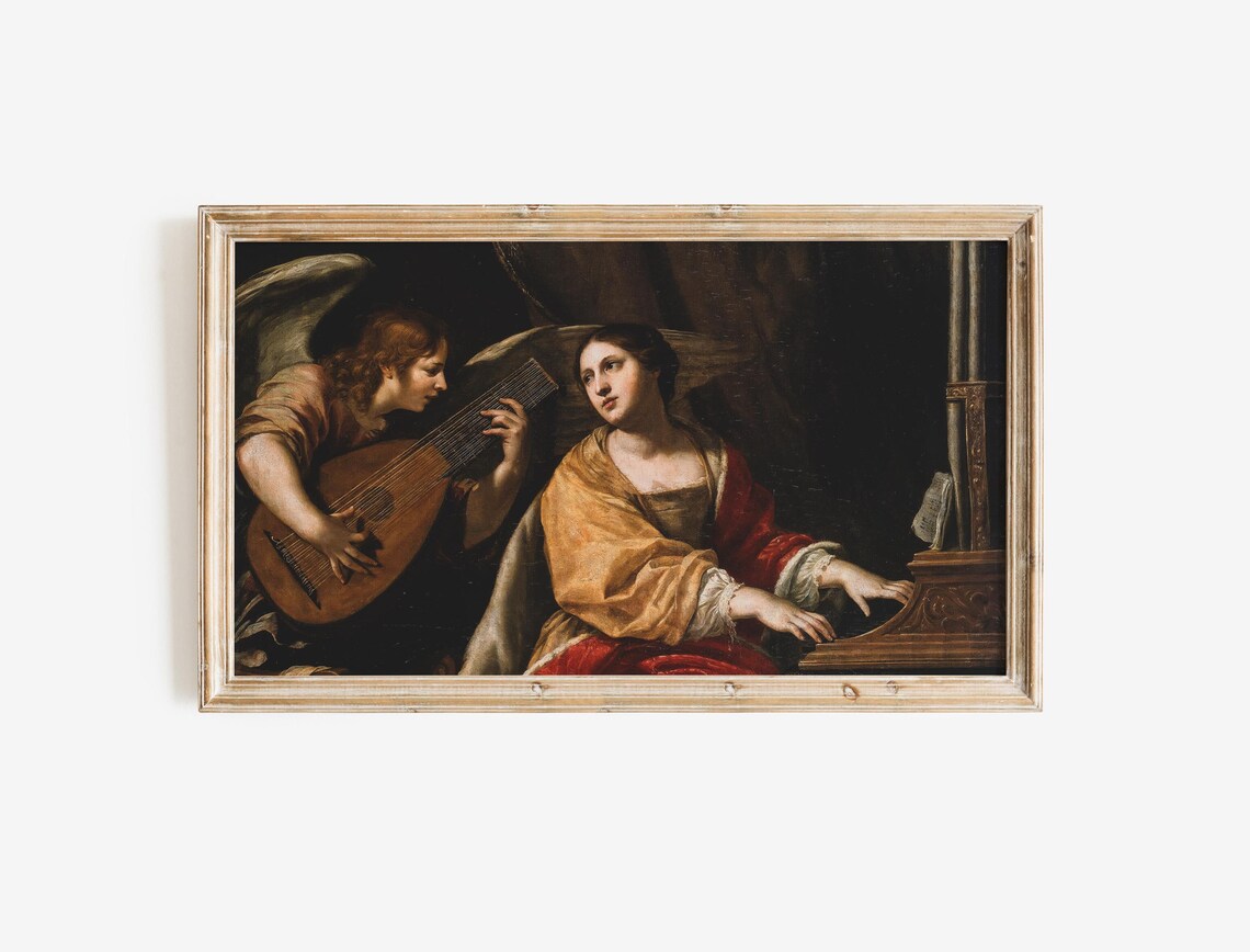 Saint Cecilia With Angel Organ Baroque Music Painting Poster - Image 2