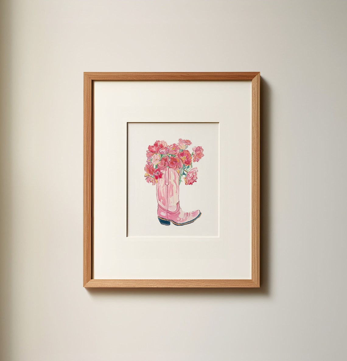 Pink Cowgirl Boot with Roses Floral Western Nursery Art Poster - Image 3