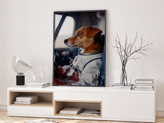 Adorable Brown Dog Astronaut Space Suit Funny Kids Room Poster