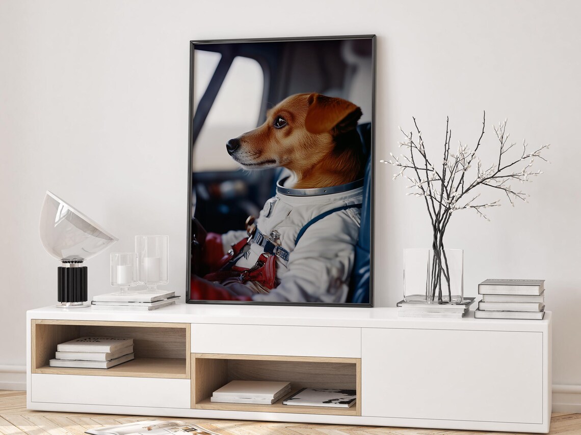 Adorable Brown Dog Astronaut Space Suit Funny Kids Room Poster