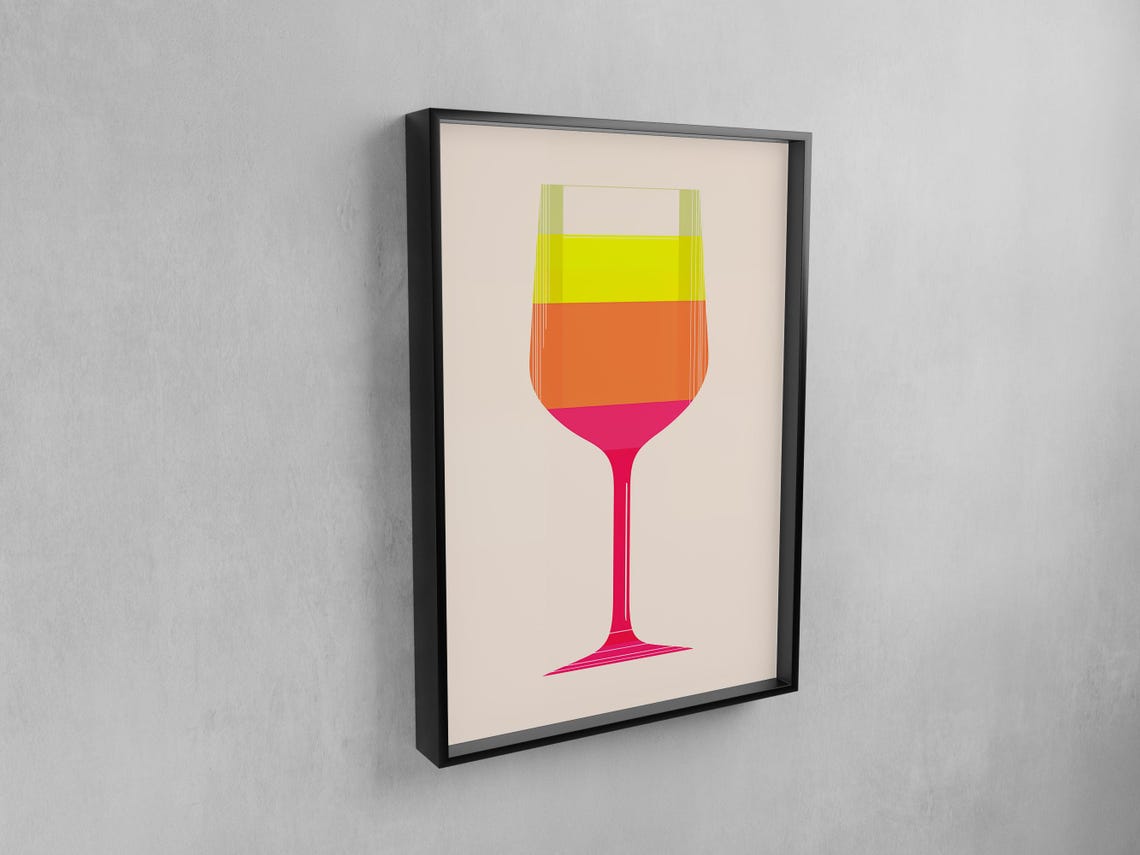Minimalist Sunset Cocktail Glass Graphic Poster for Bar Cart Decor