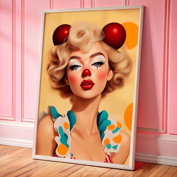 Clowncore Poster Vintage Clown Girl Pop Art Print Dopamine Decor Wall Retro Maximalist For Eclectic
