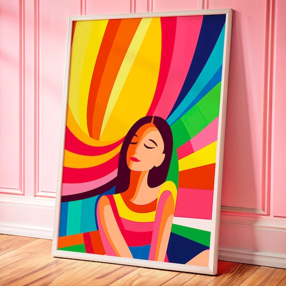 Vibrant Dopamine Decor Poster Colorful Female Portrait Wall Art Radiant Pop Print Maximalist