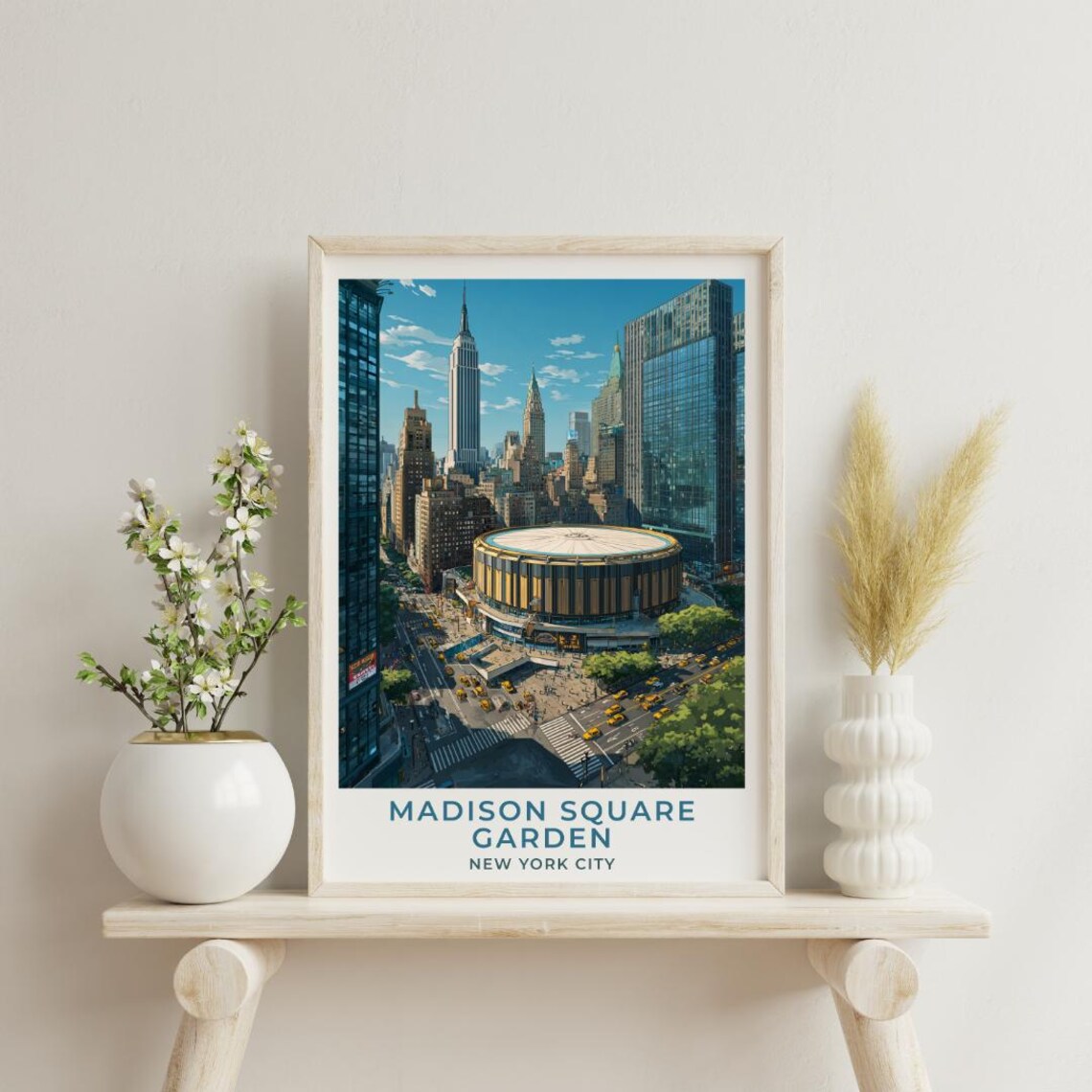Retro Vintage Madison Square Garden NYC Skyline Travel Poster