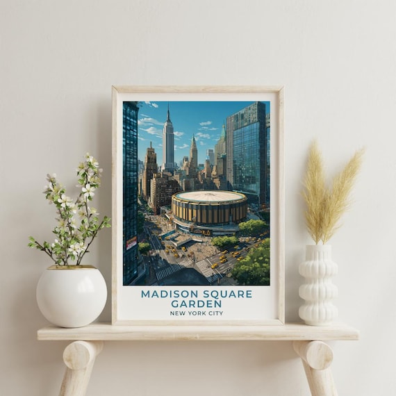 Retro Vintage Madison Square Garden NYC Skyline Travel Poster