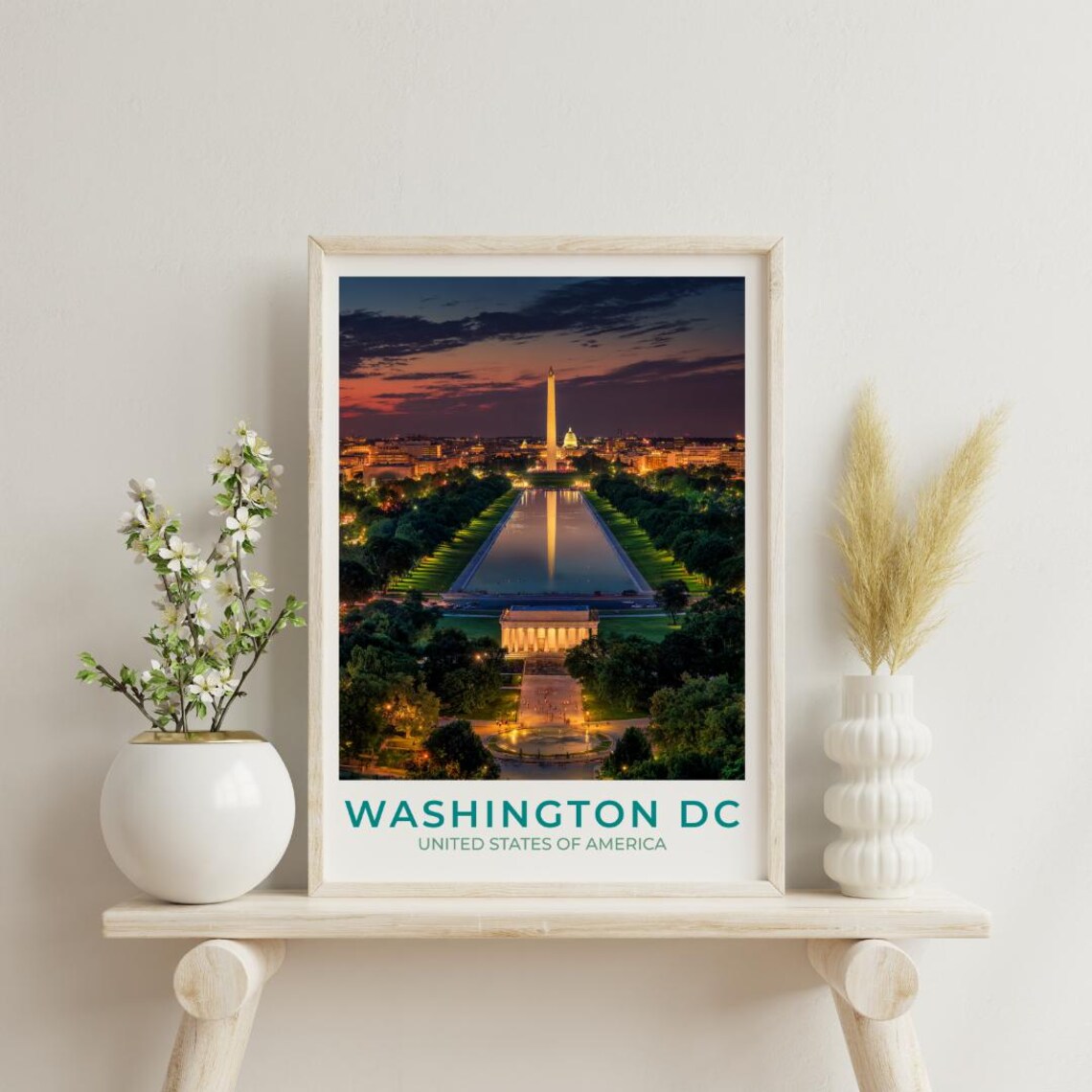 Washington DC Night Monument Travel Poster Capitol City Skyline View