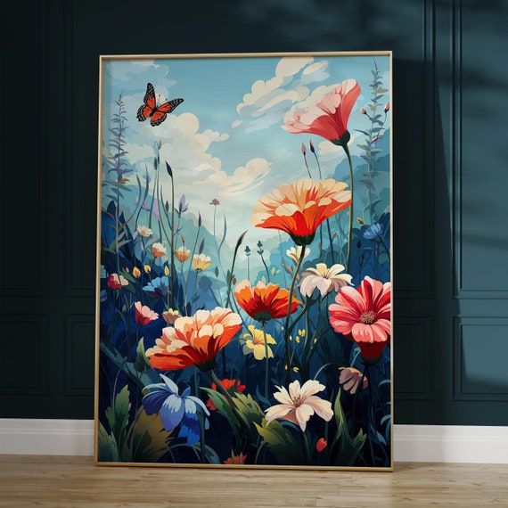 Botanical Art Poster Vibrant Garden Butterfly Illustration For Home Decor Gift For Nature Lovers Floral Wall Art To Brighten Spaces