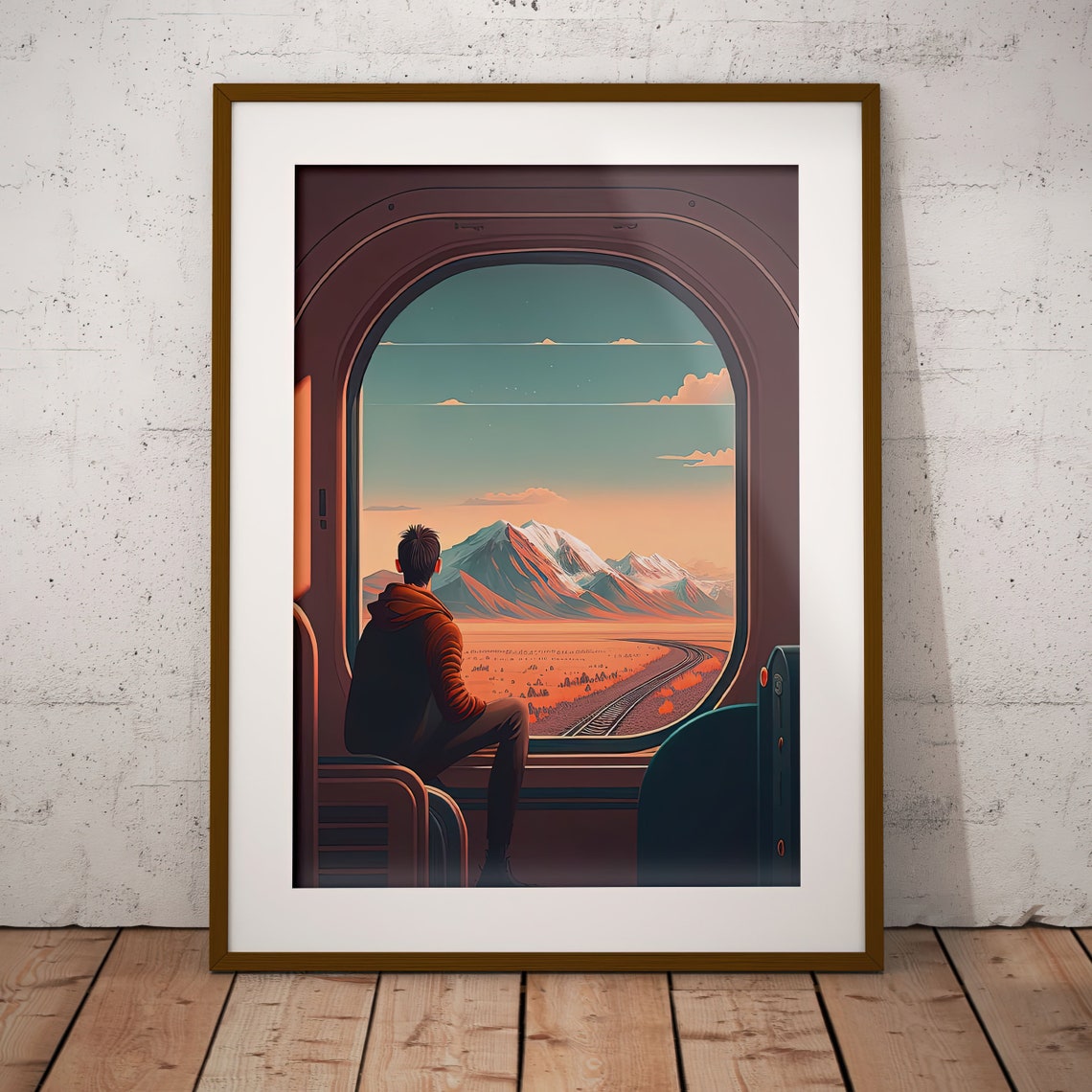 Anime Train Window Mountain View Poster Boy Watching Sunset Scenery