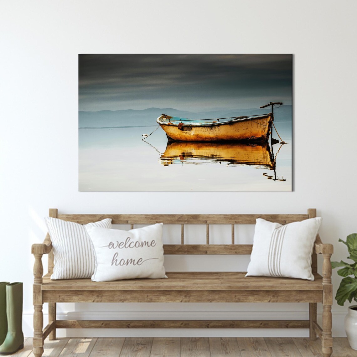 Yellow Boat Landscape Art Print, Nature Wall Decor