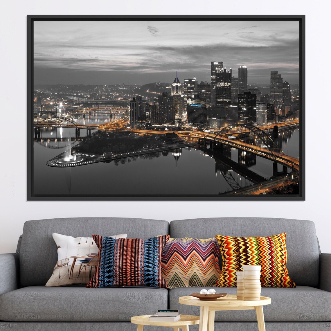 Pittsburgh Skyline Art Print, Black and White Cityscape