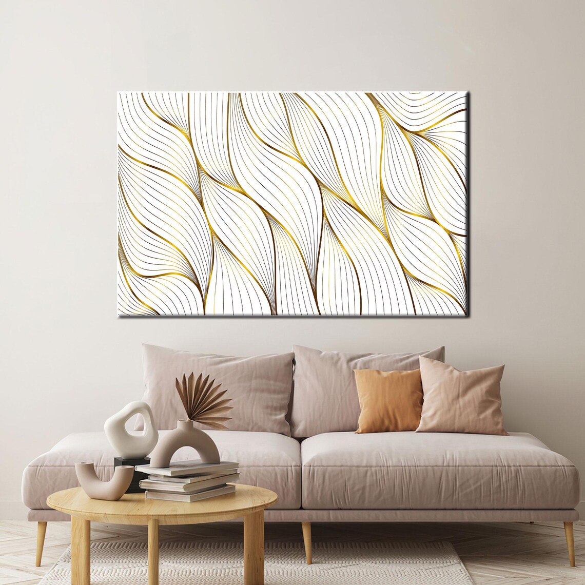 Gold Striped Wavy Lines Abstract Geometric Modern Minimalist Art Poster
