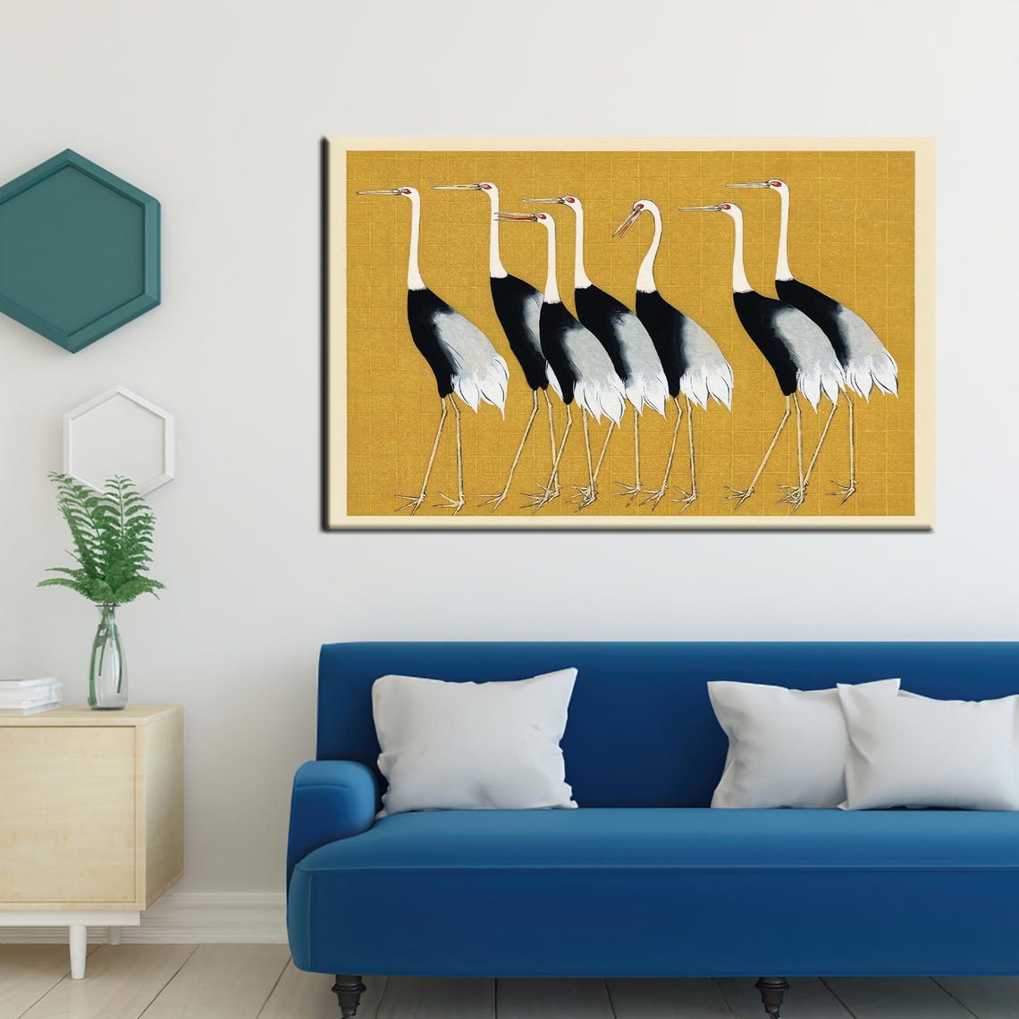 Japanese Red Crowned Cranes on Gold Classic Style Art Poster