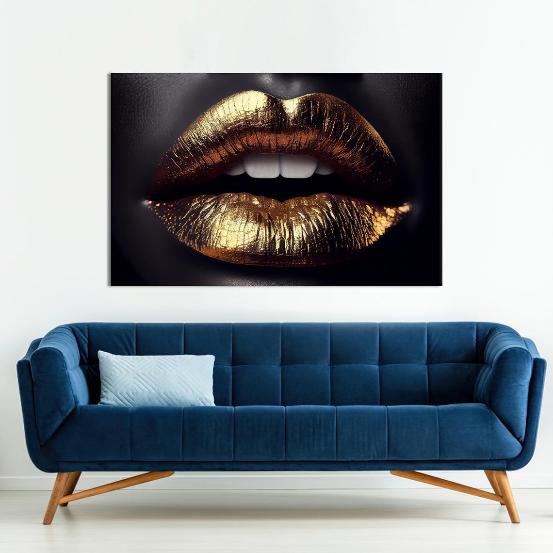 Metallic Gold Lips on Black Background Glam Photo Art Poster