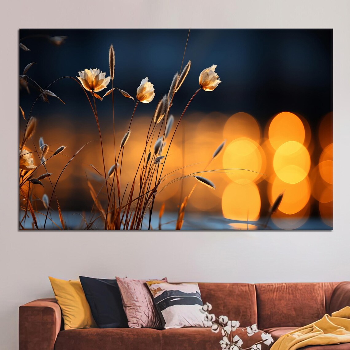 Cream Wildflowers At Sunset Golden Bokeh Meadow Flowers Poster