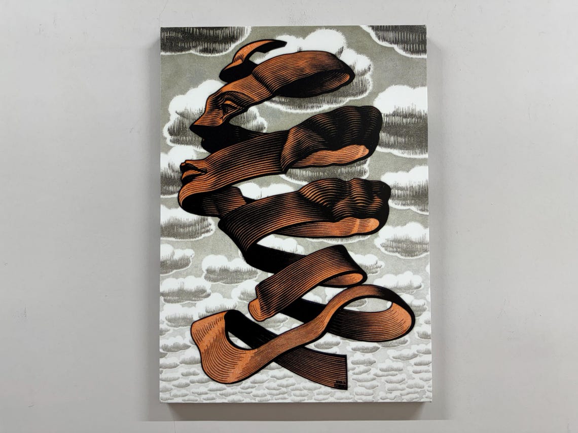 M.C. Escher Rind Ribbon Faces Optical Illusion Engraving Art Poster