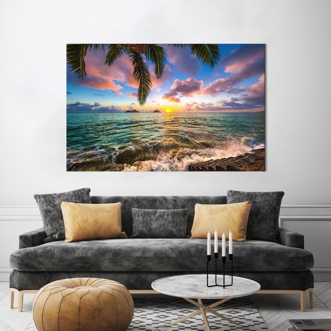 Kailua Hawaii Sunrise Ocean Canvas Print Tropical Beach Seascape