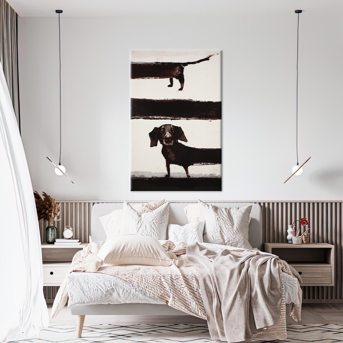 Dachshund Abstract Dog Minimalist Black Cream Animal Art Poster
