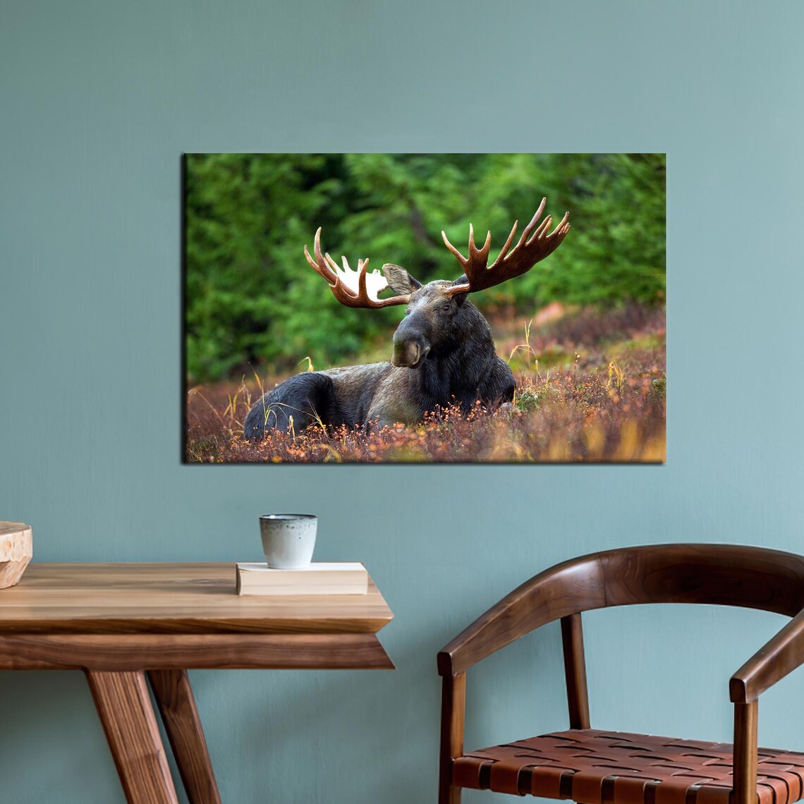 Bull Moose Resting in Autumn Tundra Wildlife Photo Art Poster