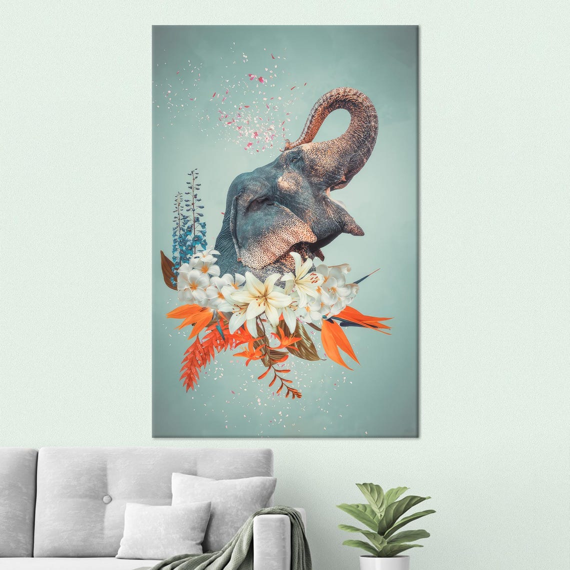 Elephant Floral Art Print, Animal Decor