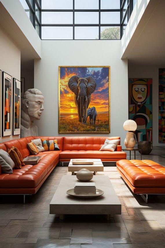 Elephant Art Modern Wall Art Wild Animal Art Gift For Mother Elephant Wall Decor Framed Decor Home Decor Wall Art