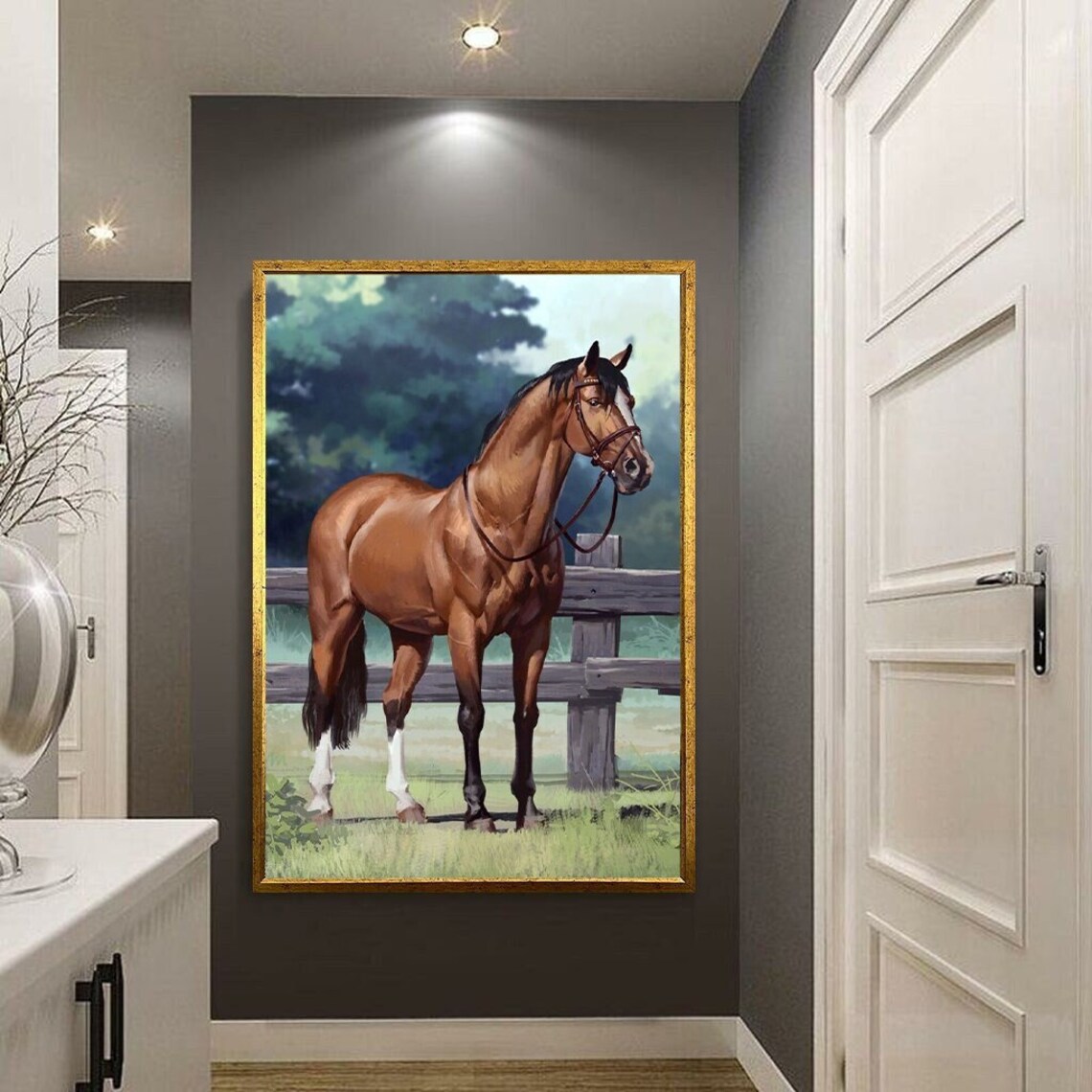 Brown Horse Print Prancing Horse Wall Art Race Horse Painting Horse Portrait Print Ready To Hang