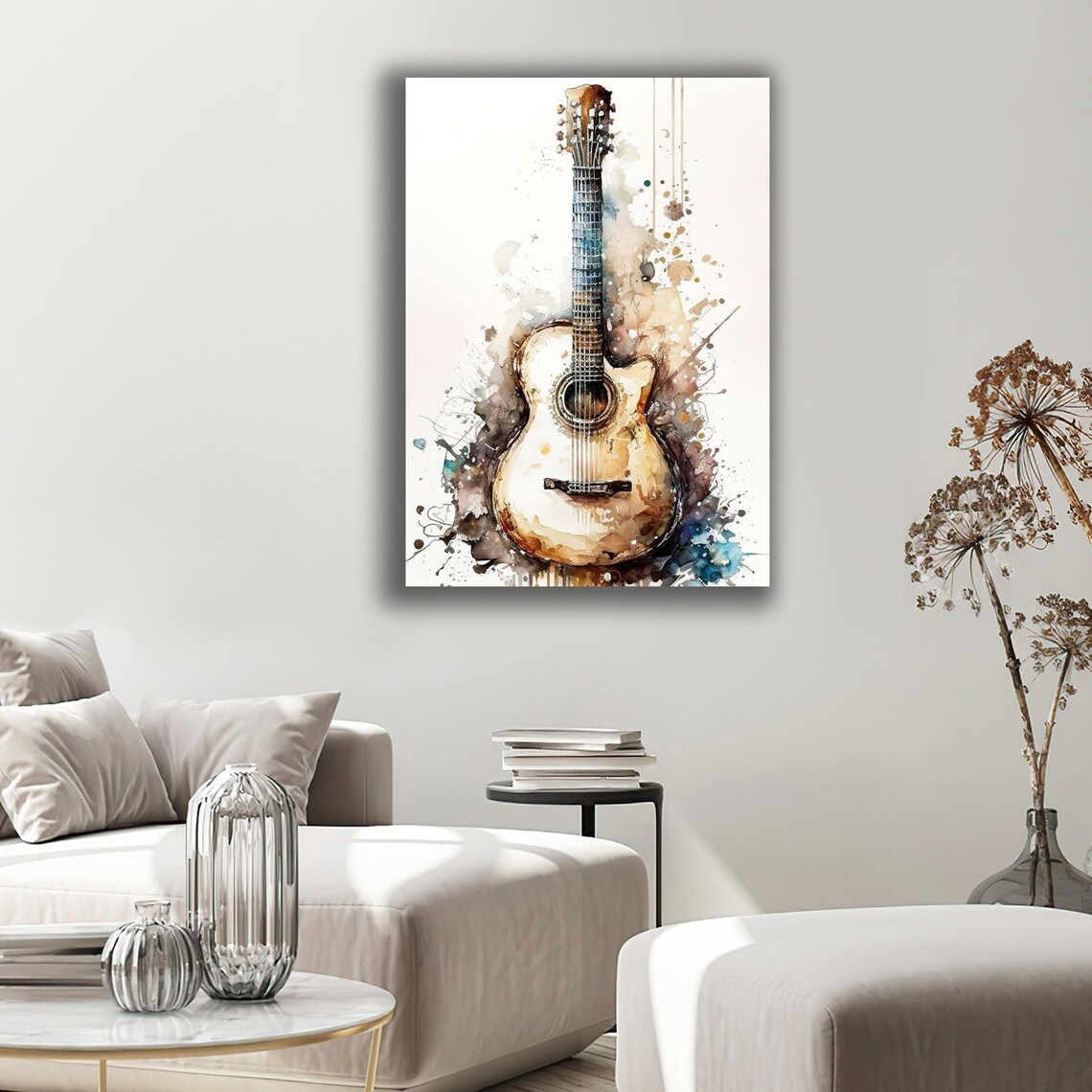 Acoustic Guitar Watercolor Splash Artistic Musical Instrument Poster