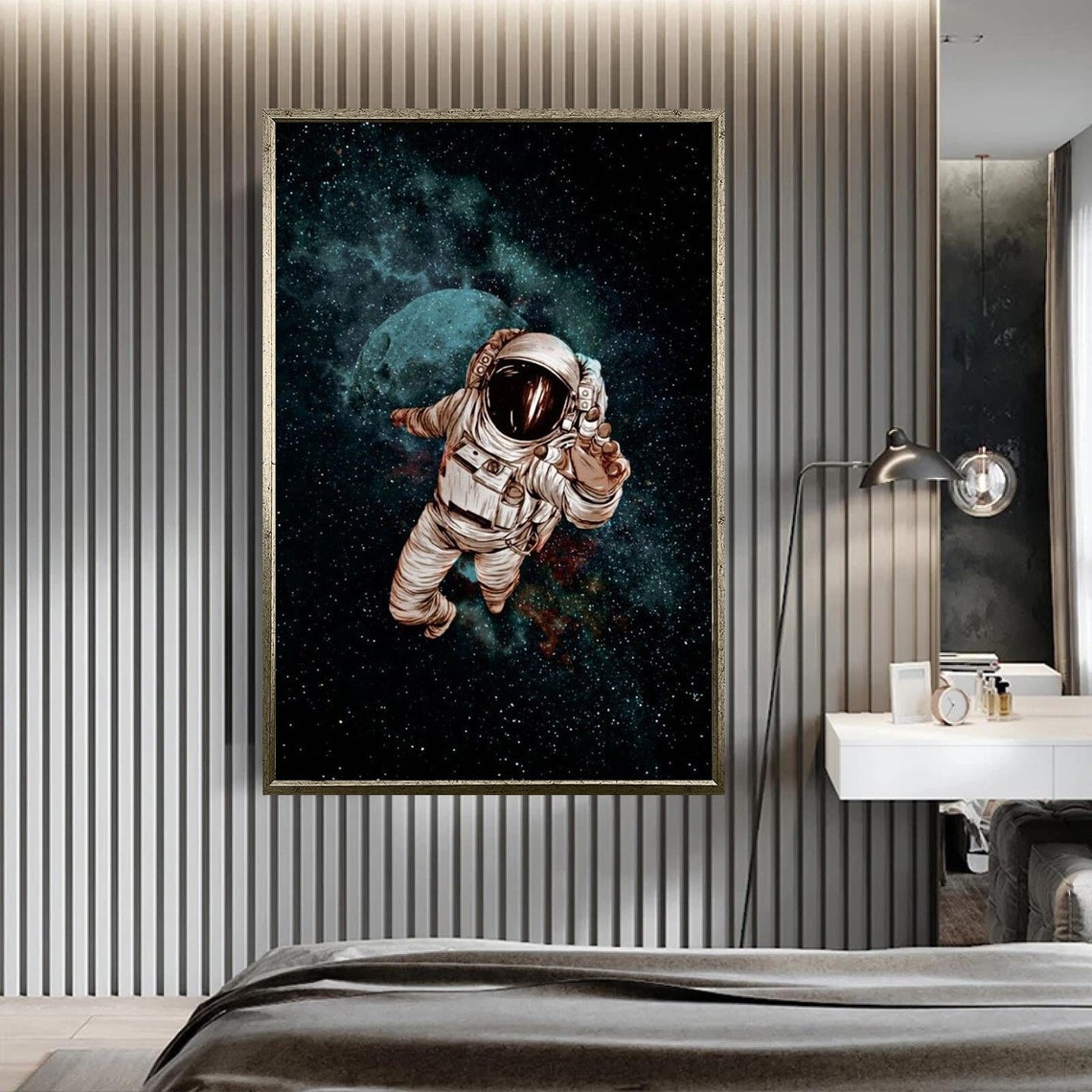 Astronaut Reaching Out In Front Of A Planet Outer Space Wall Art Print