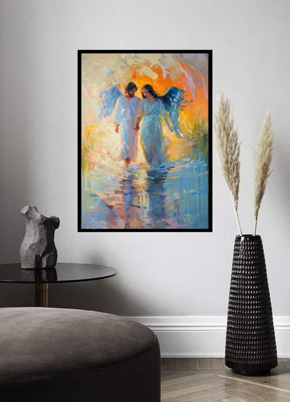 Angels In Love Walking Hand In Hand Heavenly Romantic Art Poster