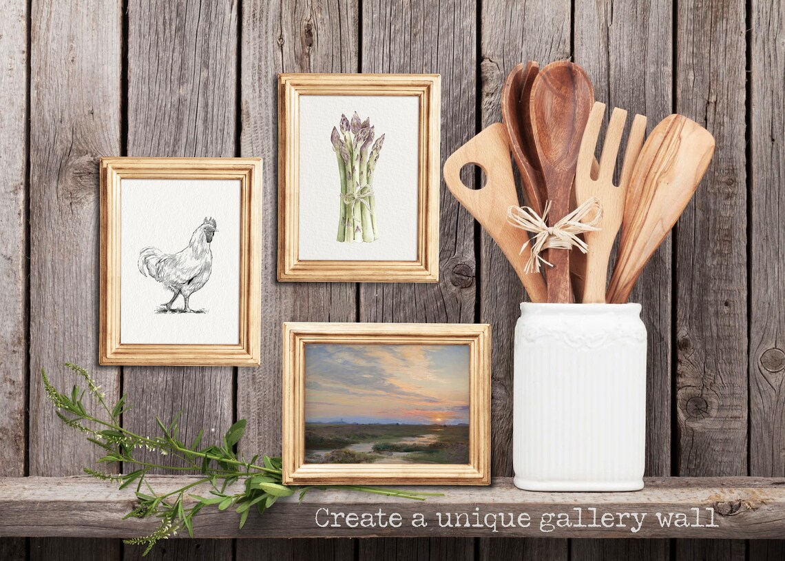 Rooster Ink Sketch Standing Chicken Minimalist Farm Animal Wall Art Print - Image 2