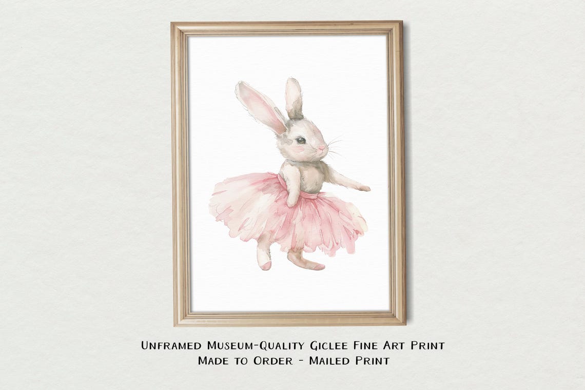 Ballerina Bunny Painting Art Print Ballet Girls Room Wall Decor Nursery Wall Art Original Watercolor Painting Whimsical Dance Painting