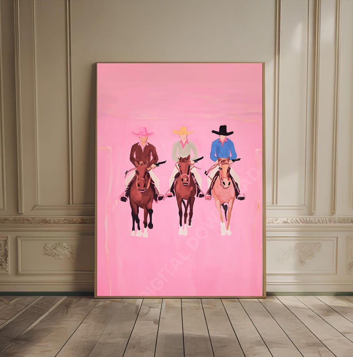 Southwestern Cowboys Print Colorful Abstract Western Horse Painting Pink Country Poster Vibrant Rodeo Art Eclectic Rider