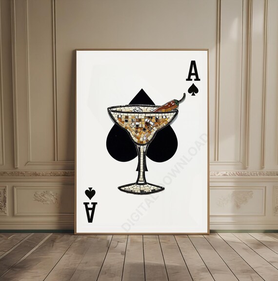 Ace Of Spades Mosaic Margarita Glass Chili Pepper Bar Cart Print