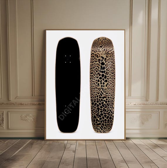 Cheetah Print Skateboard Art Print, Edgy Animal Decor